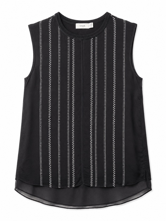 Vince Tops - Vince S Black Contrast Ladder Stitch Tank Blouse Quiet Luxury Minimalist